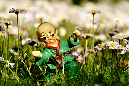 绿色草地花朵与人偶